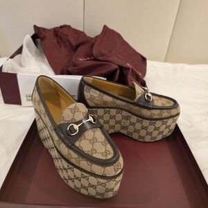 Gucci Beige and Brown Women's Platform Loafers
